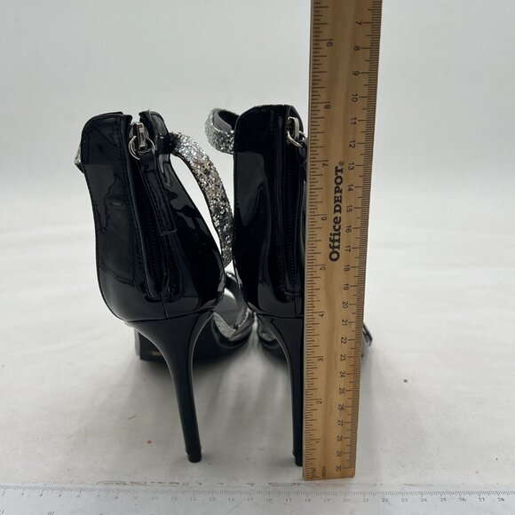 FSJ Black Rhinestone Ankle Strap Stiletto High Heel Back Zipper Sandals - Picture 4 of 7
